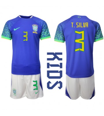 Maillot de foot Brésil Thiago Silva #3 Extérieur enfant Monde 2022 Manches Courte (+ pantalon court)
